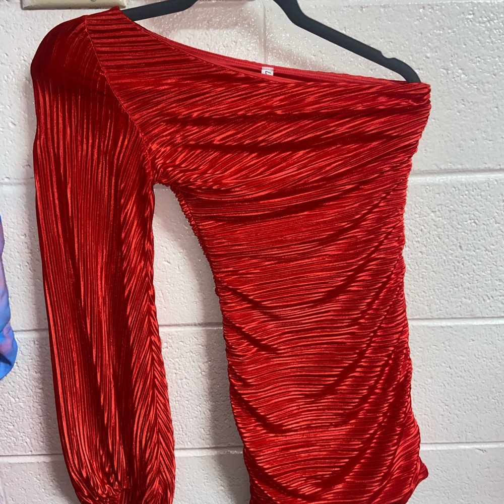 Red One-Shoulder Ruched Dress